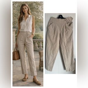 Beige Linen Wrap Pants Size 8 Tapered High Rise Quiet Luxury Classic Neutral